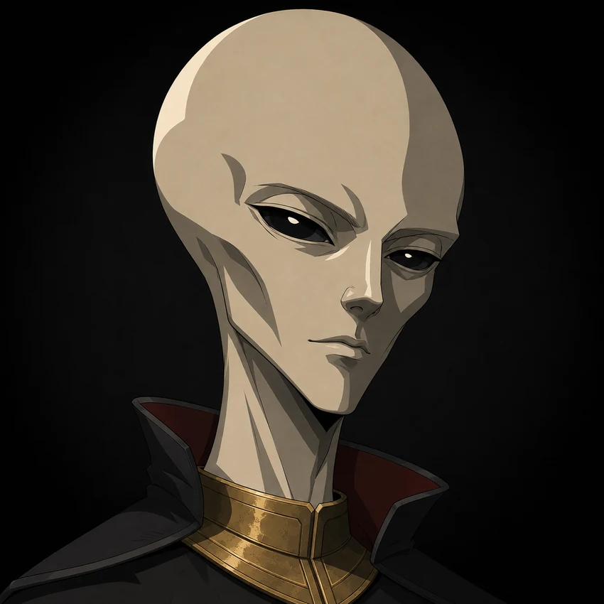 ALIENZ anime Grey portrait with a brass collar.