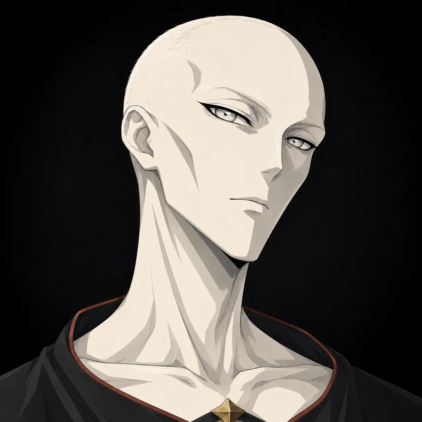 ALIENZ anime portrait of a pale humanlike entity wearing a dark robe.