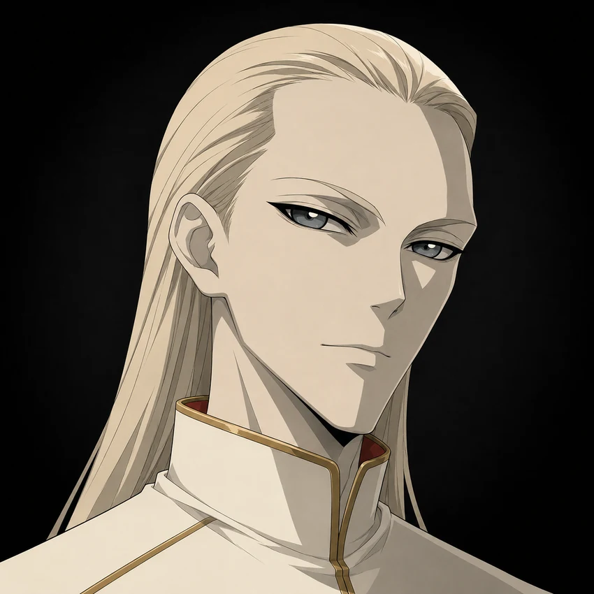 ALIENZ anime Nordic portrait with long pale hair and an ivory uniform.